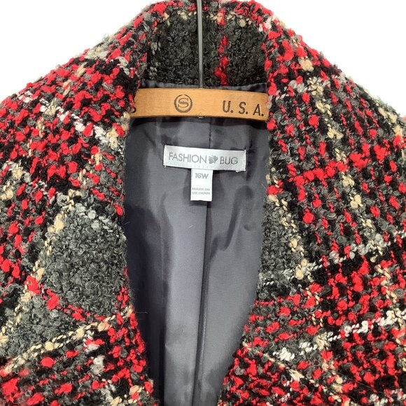 Fashion Bug Blazer 16W Women’s Red & Gray Plaid Tweed With Button Closure Office - Picture 2 of 9
